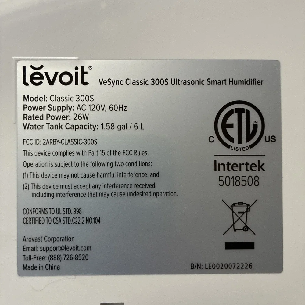 LEVOIT Classic 300S Humidifier 6L Cool Mist Smart App Voice Control Gray EUC